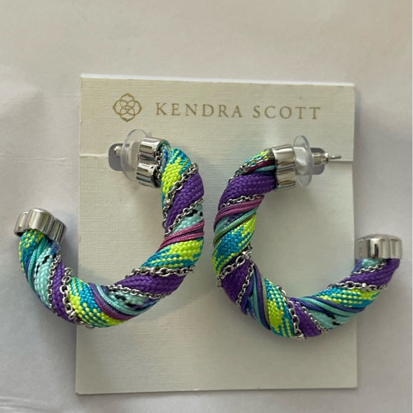 NEW Kendra Scott Masie Corded Large Hoop Earrings Silver Multicolor Pierced $98 - Picture 6 of 10